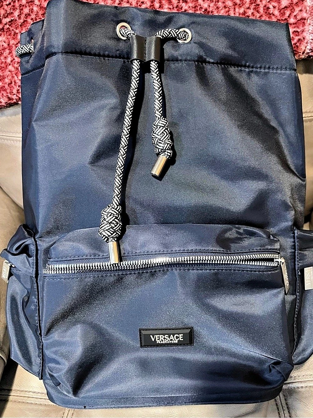 GWP: Versace Fragrances Navy Blue Drawstring Backpack NWT
